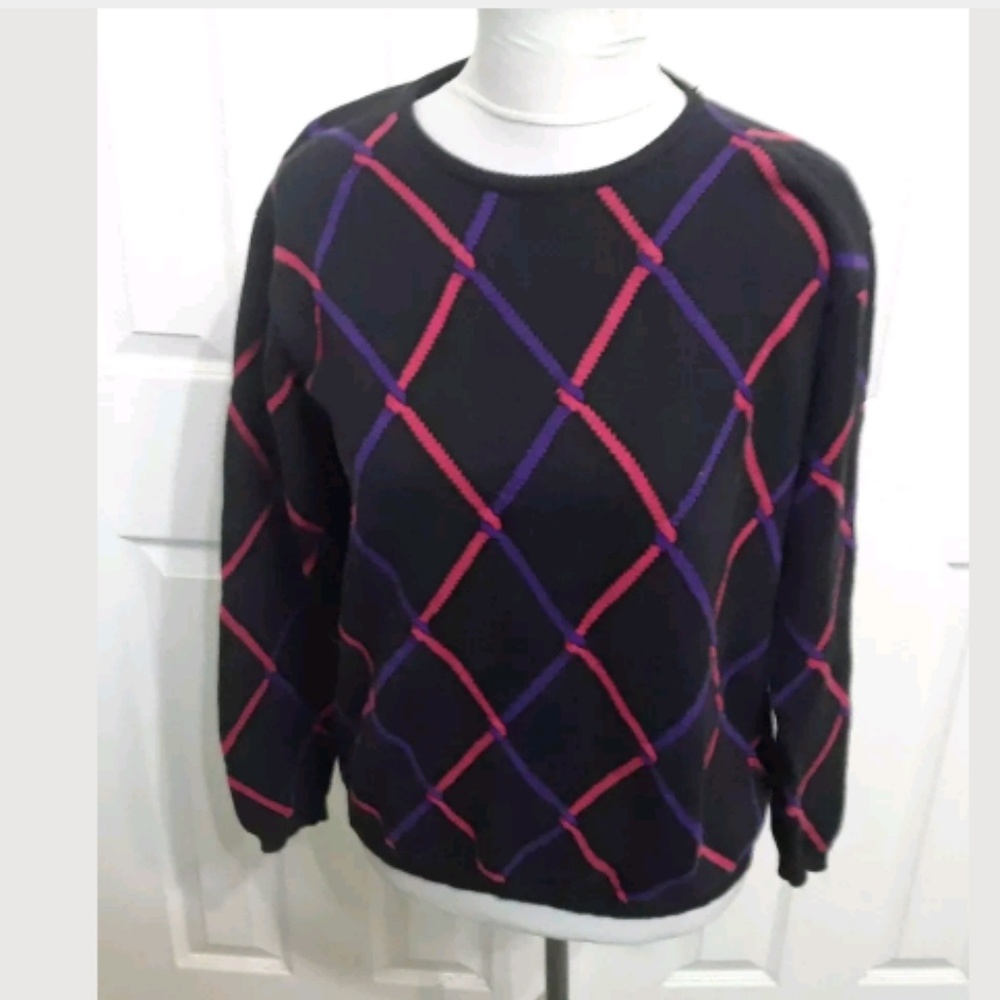 Pringle Pink Purple Argyle Cotton Sweater